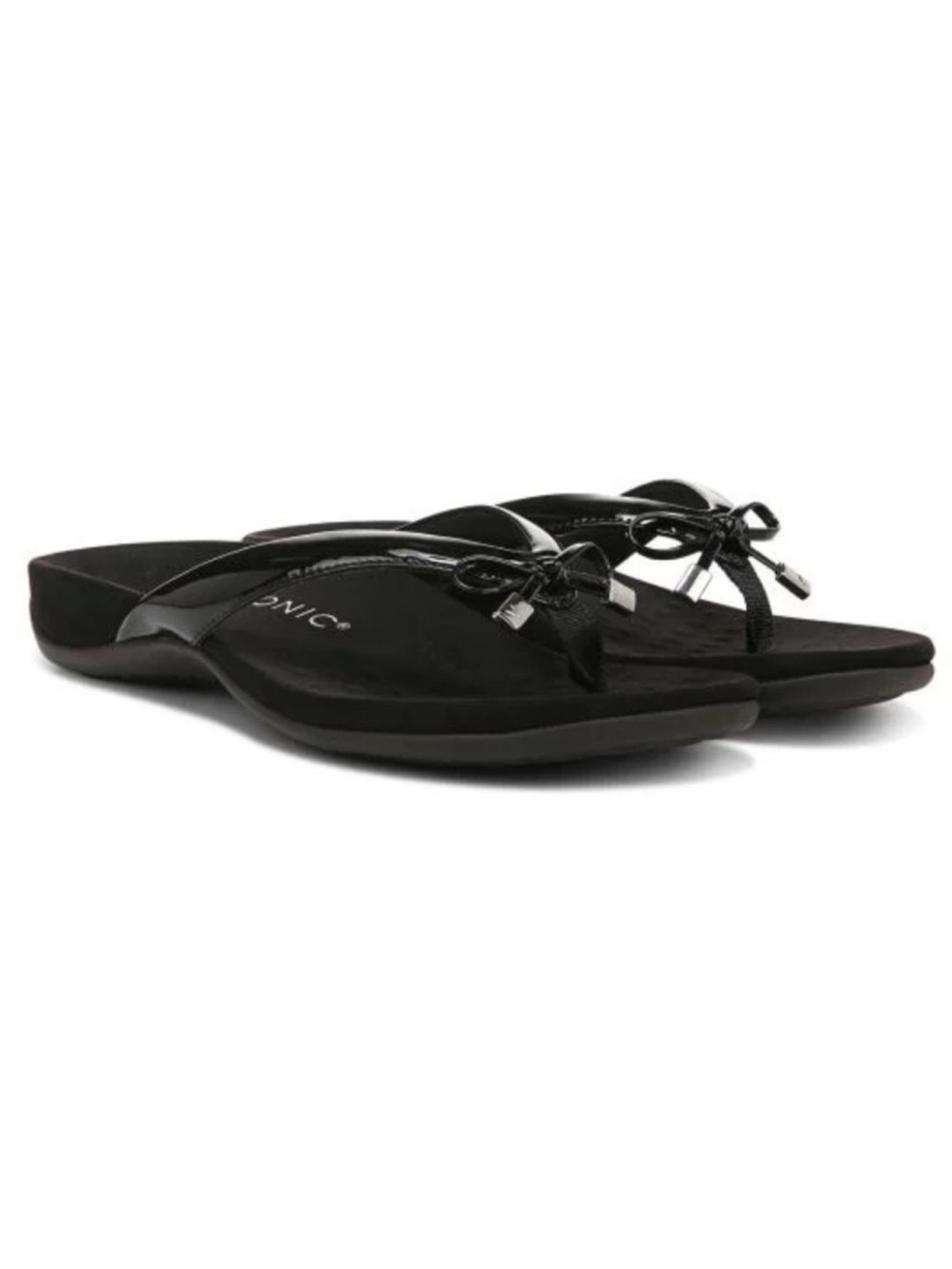 Vionic Bella Patent II Bow Thong Slide Flip Flop Size Womens 8.5